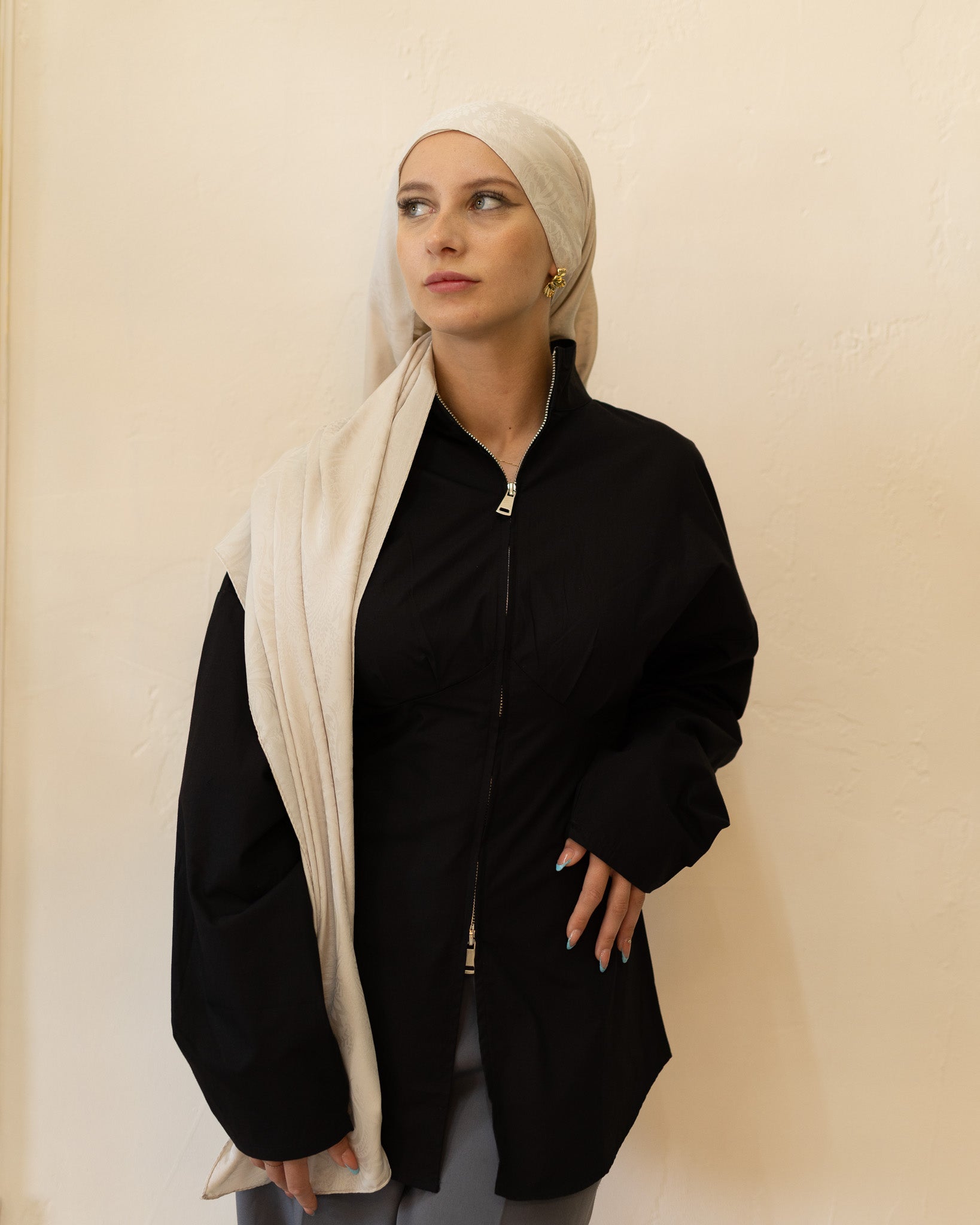 Stand-Collar Zip Up Shirt